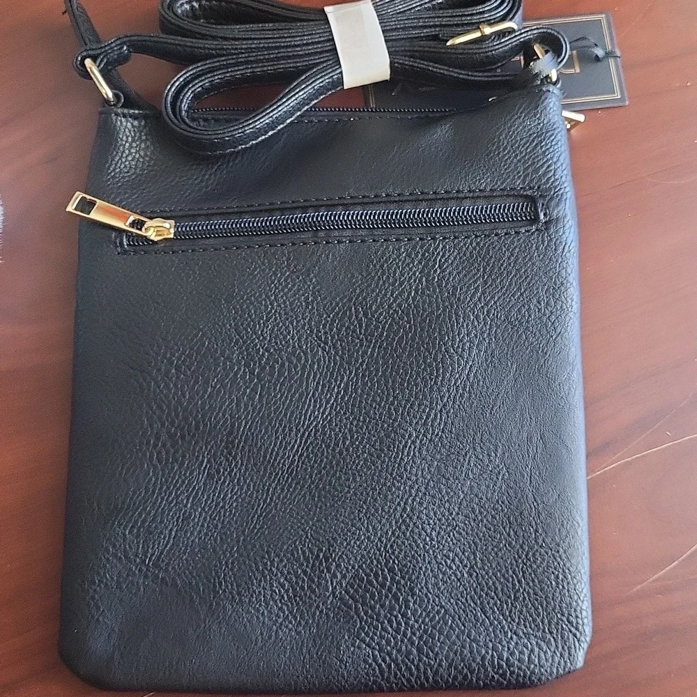 Crossbody Purse Bag Shoulder Bag Multi Pocket Zipper Purse | Black Vegan leather